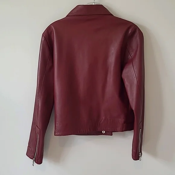 Reformation Biker Leather Jacket Berry/Burgundy - Picture 3 of 12